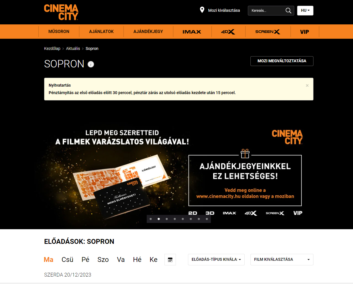 Sopron Pláza mozi nyitvatartás
